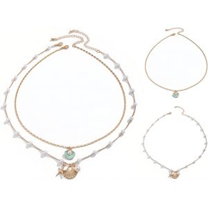 Kal-Collier Coquillage, En Couches Collier Femme, Bien Sautoir Femme, Avec Pendentif Coquille, Parfait Pour Vacances À La Plage, Fêtes D'été Et Déplacements Quotidiens - Neuf