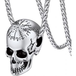 Trahoo-Collier Tête De Mort Acier Inoxydable Pendentif Viking Triquetra Bijoux Gothique Homme - Neuf