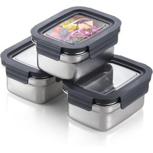 Letnerny-Lot De 3 Boîtes De Conservation Alimentaire En Acier Inoxydable Avec Couvercles, Empilables Et Hermétiques Pour La Cuisine Et Le Garde-Manger, Étanches Et Réutilisables, 600 Ml - Neuf