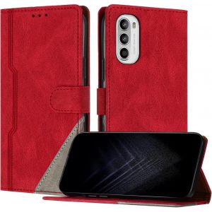 KAL-&Eacute;tui Pour Motorola Moto G62 5G, Housse En Cuir Pu Avec [Protection Antichoc Tpu] [Fonction Support] [Porte-Cartes ] Antichoc Magn&eacute;tique Coque Pour Moto G62 5G - Rouge - Neuf
