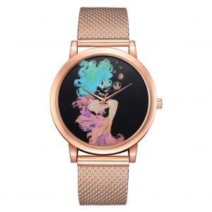 &Agrave; La Mode Unisexe Hommes Femmes Casual Sea-Maid Acier Maille Bracelet Montre-Bracelet Montre (Or Rose) - Neuf