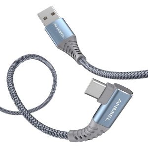 JGD-C&acirc;ble USB C long &agrave; angle droit USB A 2.0 vers type C, c&acirc;ble de charge en nylon tress&eacute; compatible avec Samsung Galax S21 S20 S10 S9 S8, LG, Moto, Pixel et autres appareils photo USB C pour t&eacute;l&eacute;pho - Neuf