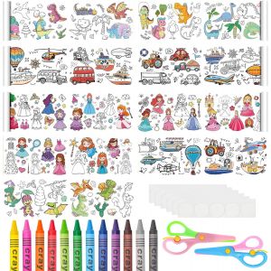 Kalanka-Lot De 9 Rouleaux De Papier &Agrave; Dessin, 3 M X 30 Cm Rouleau De Coloriage Avec Pastels &Agrave; L'huile, Ciseaux, Ruban Adh&eacute;sif Pour Peinture Artistique, Coloriage - Neuf
