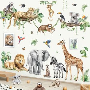 ERYI-Stickers Muraux Enfant Animaux De La Jungle Arbre Branche Xxl Autocollant Mural Safari Éléphant Léopard Girafe Décoration Murale Bébé Pépinière Chambre Enfants - Neuf