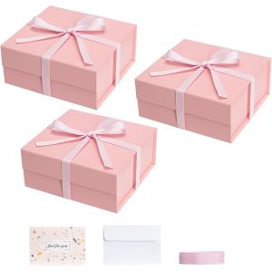 Lot De 3 Petites Boîtes Cadeaux Magnétiques Pliables Avec Couvercles, 18,8 X 17,8 X 8,1 Cm, Roses Avec Carte En Ruban, Pour Fête D'anniversaire, Demoiselle D'honneur, Cadeaux De Noël - Neuf