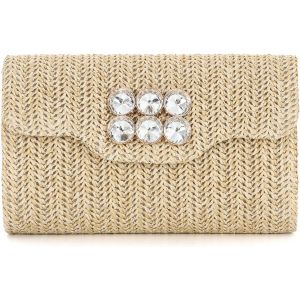 TZF-Straw Clutch Purses pour Femmes - Sac de Plage d¿été Raphia Bandoulière Sac à Main Soirée Enveloppe Tissée Sac à Main avec Diamant pour Mariage de fête Formelle - Neuf