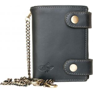 CMJAAGUR-Portefeuille Biker'S , Gris, En Cuir V&eacute;ritable, Avec Cha&icirc;ne En M&eacute;tal, Avec Scorpion[M952] - Neuf
