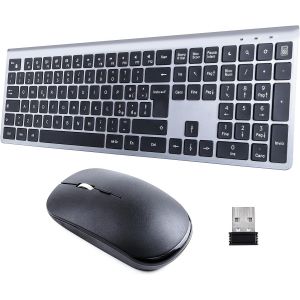 Kit Clavier Et Souris Sans Fil Batterie Rechargeable Int&eacute;gr&eacute;e Sans Fil Pour Ordinateur Pc Tablette Compatible Windows Android Mac 16 Touches Multim&eacute;dias Haute Pr&eacute;cision Silencieux Ergonomique - Neuf