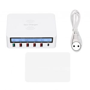 Station De Charge Usb Pour Telephone 40 W, 6 Ports Qc 3.0, Station De Charge Sans Fil Avec Ecran Lcd, 100-240 V, Prise Ue Blanche - Neuf