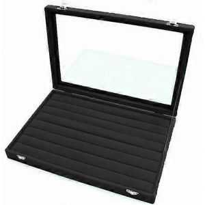 Promotion D'hiver,Boîte De Rangement D'anneaux - Boîte À Bijoux Avec Couvercle En Verre Dans Une Vitrine Avec 2 Serrures De Sécurité 8 Colonnes Pour Bijoux,Bagues,Noir - Neuf