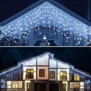10m 300 Led De Noël Extérieur Rideau De Lumières Cool Blanc, Avec Télécommande, Ip44 Imperméabilisent Chute D'eau Les Lumières, 8 Modes, La Décoration Extérieure De Noël, Mariage, Fête, Jardin - Neuf