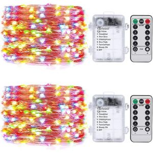 Guirlande Lumineuse Led De 5 M Avec 50 Led Multicolores, Aliment&eacute;e Par Batterie Et T&eacute;l&eacute;commande Avec Minuterie, Pour Int&eacute;rieur Ou Ext&eacute;rieur - Neuf