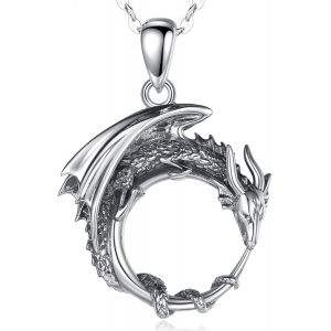 Femmes Dragon Collier De Argent Sterling 925,Fantaisie Monstre Mythique Bijoux,Gothique Cadeaux Pour Femmes Et Filles - Neuf