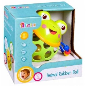 Hochet Pour B&eacute;b&eacute; "Grenouille" Balle En Caoutchouc Et Plastique Avec Boule A L'int&eacute;rieur Rempli De Petites Billes De Marque "Bam Bam - Neuf