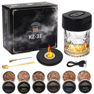 Ulteronixshop-Kit Fumoir Whisky &Eacute;lectrique avec 6 Ar&ocirc;mes de Copeaux de Bois, Fumoirs Boissons &agrave; l'ancienne, Kit de Fumoir pour Whisky pour Bourbon Cocktails, Cadeau pour P&egrave;re, Anniversaire, Amateur d - Neuf
