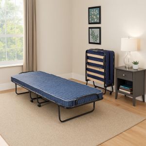 SUBZONAL-Lit pliant avec sommier &agrave; lattes et matelas, mesure 190x80x30 cm - Neuf