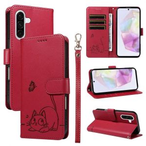 SATURCASE Coque pour Samsung Galaxy A56, Chat Mignon PU Cuir Magn&eacute;tique Flip Portefeuille Support Porte-Carte Dragonne Protecteur Housse &Eacute;tui pour Samsung Galaxy A56 (ZC-Rouge) - Neuf