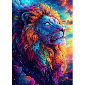 Ayuhr-Diamond Painting Lion À La Crinière Colorée, Peinture Diamant Lion, Diamant Painting Kit, Broderie Diamant Kit Complet Convient Pour La Décoration Murale À La Maison 30x40cm - Neuf