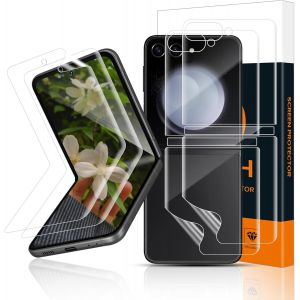 Kal-Verre Trempé Pour Samsung Galaxy Z Flip 5 5g, 2+2 Tpu Bubble Free Protection Écran+Film Protecteur Au Dos, Anti-Rayures, Tactile Sensible, Sans Bulles, Hd Claire Z Flip 5 5g Vitre Protection - Neuf