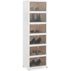lbgwp60-Boîtes De Rangement À 6 Niveaux Avec Couvercle Et Roulettes - Boîtes Empilables Avec Portes Magnétiques Transparentes - Boîtes Pliables Pour Ranger Chaussures, Jouets, Vêtements - Neuf