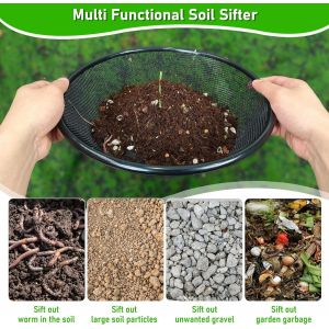Crible Sol Jardin 11.8 Pouces, Grille 2mm pour Seau 5 Gallons, Acier Inoxydable, Filtre Compost pour Terre Sable Roches Noir - Neuf