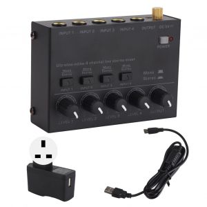 Mixeur Audio 4 Canaux, Mixeur De Ligne, Amplificateur De Casque 4 Canaux Pour Home Studio, Enregistrement En Direct, Prise Britannique 100-240 V - Neuf