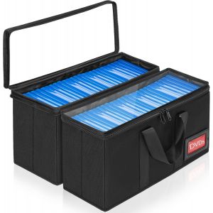 Lot de 2 pochettes de rangement pour CD/DVD avec poignée de transport-Avec couvercle transparent-Noir - Neuf