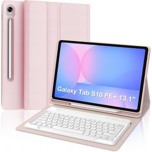 Coque Clavier Pour Samsung Galaxy Tab S10 Fe+/S10 Fe Plus 13.1"" 2025, Azerty Français Clavier Bluetooth Magnétique Détachable Pour Tablette Samsung S10 Fe+/S10 Fe Plus 13.1"", Rose[Z484] - Neuf