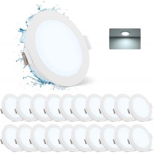 Spot Led Encastrable Lot De 20, Spot Etanche Salle De Bain Ip65 Blanc Froid 6500K 5W 400Lm, Spots Extra Plat 35Mm, Plafonnier Led Encastrable Trou 68-80Mm, Spot Encastr&eacute; Pour Salon Chambre - Neuf