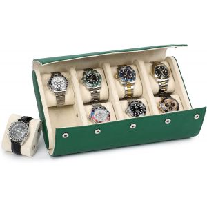 Kal-Étui De Rangement Pour Montre Etui De Voyage 8 Montres Organisateur De Montre De Voyage En Cuir Saffiano Véritable Boîte De Rangement Pour Montres (Vert) - Neuf