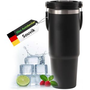 Eryi-Tasse Isotherme 30oz En Acier Inoxydable 304 Avec Paille Et Poignée Grand Tasse Thermos Café Isotherme Pour Auto Sport Et Outdoor Thermos Mug Lavable En Machine - Neuf