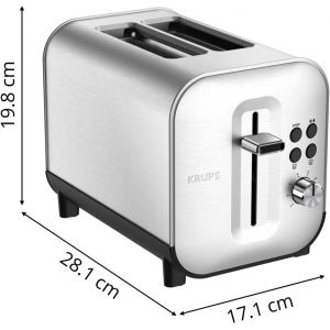 Grille-Pain 2 Fentes Larges, Inox Brossé Premium, 8 Réglages Température, Remontée Extra-Haute, Tiroir Ramasse-Miettes, Excellence Kh682D10 - Neuf