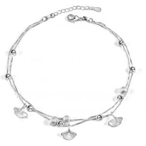 Kal-Bracelet De Cheville En Argent 925 Pour Femme Avec Perles En Forme D'&eacute;toile Double Couche, Design De Niche Simple Et &Eacute;l&eacute;gant Pour Femmes Et Filles - Neuf