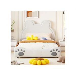 Lit Rembourr&eacute; Beau Lit D'enfant, 140 X 200 Cm, Forme D'ours. Lit Simple En Velours Doux Pour La Peau, Blanc - Neuf