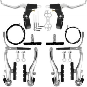 Kit De Frein Velo Tout En Aluminium,Frein Vtt Avec Leviers Patin Cable Frein Velo,Freins Pour Vélo V-Brake Avant Et Arrière,Ensemble De Freins Universel De Vélo Pour Velo Pliable Vtt Bmx (Argent) - Neuf