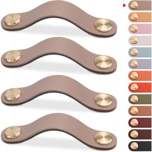 YUJTG-4pcs Poignée Meuble Cuir, Bouton Porte Placard Poignee Cuir Bouton de Tiroir, Poignee de Meuble Vintage pour Armoires, Commode, Cuisine, Salle de Bain (Couleur Chair, 96mm) - Neuf