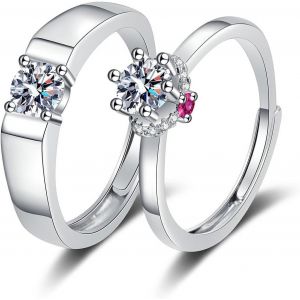 Kal-2pcs Couple Anneaux Set, Bague De Fiançailles Mariage Réglable, Bague Acier Inoxydable Promesse/Classique Anneau/Destinée/D'amour Éternel/Lettres/Forme D'amour Bijoux Mariage Cadeau - Neuf