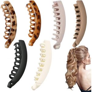 6 Pi&egrave;ces De Grandes Barrettes Banane, Barrettes Banane Vintage, Barrettes Queue De Cheval, Barrettes L&eacute;opard Antid&eacute;rapantes Pour Femmes, Filles, Cheveux Moyens &Agrave; &Eacute;pais - Neuf