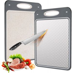 2-En-1 Planche À Découper Inox Et Pp De Paille De Blé - Plancha 35X24Cm, Planche À Découper Professionnelle Avec Rainure Pour Le Jus (Sans Bpa) - Neuf