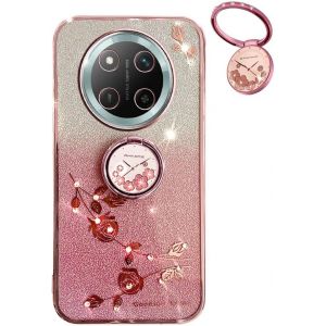 Coque Paillettes Pour Honor Magic 7 Lite 5g (Magic7 Lite)/X9c, Tr&egrave;s Mince Antichoc Tpu Bumper Doux Silicone Housse, D&eacute;licat Mode Fleurs Ring Holder Stand Bling Femmes Filles &Eacute;tui. Rose - Neuf