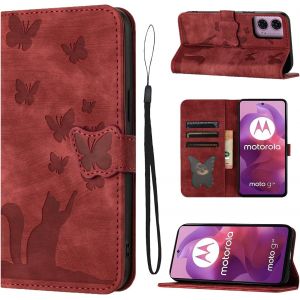 KAL-Housse Protection Pour Motorola Moto G24/G04 4G 6.5 Pouces Mat&eacute;riau En Cuir Pu Coque Moto G24/G04 Avec Fentes Pour Cartes Coque Moto G24/G04 Rouge - Neuf