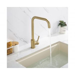 Robinet mitigeur de cuisine dor&eacute; avec a&eacute;rateur amovible pivotant &agrave; 360&deg; en acier inoxydable - Neuf