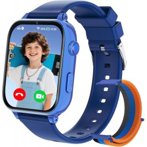 Montre Connect&eacute;e Enfant Gps 4G, Smartwatch T&eacute;l&eacute;phone Pour Gar&ccedil;on Fille Avec Sos Mode Classe 5 Jeux Appel Vid&eacute;o Voix Chat Montre Cadeau Pour Montre Intelligente Enfants 5-12 Ans, Bleu - Neuf