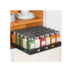 Organisateur &agrave; &Eacute;pices Coulissant pour Placard de Cuisine &Eacute;tag&egrave;re T&eacute;lescopique Large en Aluminium Noir 26,7 cm - Neuf