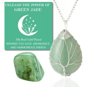 Eryi-Collier Bracelet En Pierre De Lune - Amour Lunaire - Fil Arbre De Vie Plaqué Platine/18 Carats Or Fait À La Main, Pendentifs En Forme De Lune/C?ur/Goutte D'eau En Cristal Naturel - Neuf