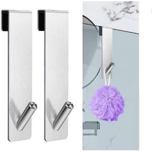 2 Pièces Crochets de Porte de Douche Crochets de Suspension pour Serviettes Sans Perçage Crochet Douche Acier Inoxydable Crochet Mural Cabine de Douches pour Portes Verre Sans Cadre (Argent) - Neuf