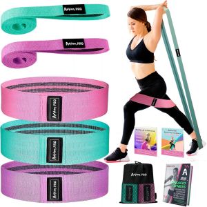 Axylonpro Lot De 5 Bandes De Résistance En Coton (2 Longues + 3 Courtes) + 2 Guides D'exercices + Sac De Transport ¿ Bandes Élastiques De Musculation ¿ Bande Élastique Fitness - Neuf