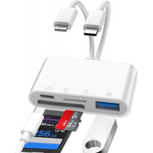 Lecteur Carte SD iPhone, 3 en 1 Lightning to SD Card Reader, Adaptateur iPhone Carte SD, Adaptateur C/Arte SD i-Phone, Lecteur de C-Arte S-D pour i-Phone, A-daptateur S-D i-Phone avec Charge - Neuf