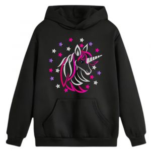 Sweat &Agrave; Capuche Fille Noir Licorne Rose - Styl&eacute; Et Confortable 3 &Agrave;14 Ans (Taille 7-8 Ans,Couleur Noir) - Neuf