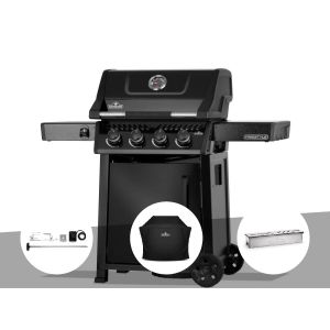 Barbecue gaz Freestyle 425 noir 4 br&ucirc;leurs avec porte et br&ucirc;leurs inox + Housse de protection + R&ocirc;tissoire + Boitier pour fumage - Napol&eacute;on - Neuf